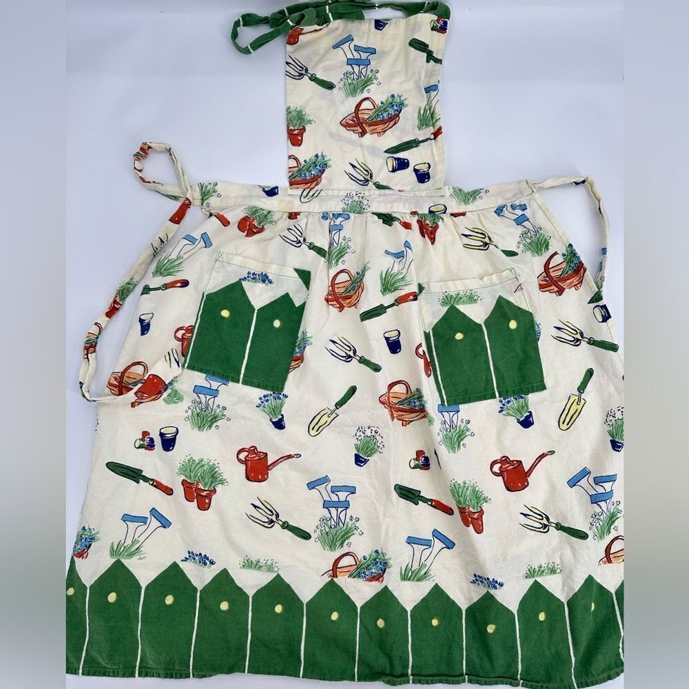 Vintage Gardening Print Apron Cotton Farm House 44” Long